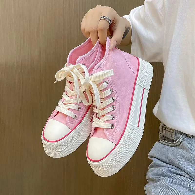 Zapatos de lona clásicos para Mujer, zapatillas deportivas informales vulcanizadas, de alta calidad, color rosa