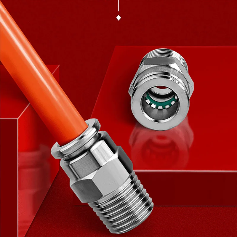 304 Stainless Steel Pneumatic Quick Connector Straight PC8-02 M5 1/8 1/4 3/8 1/2 BSPT External Thread Air Hose 4 6 8 10 12mm