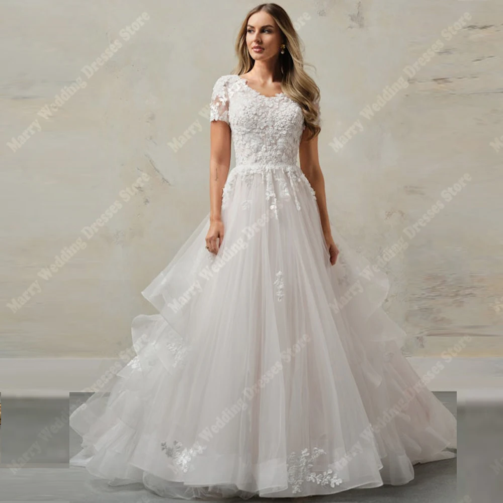 2025 Modern A-Line Elegant Women Wedding Dresses Charming Tulle Short Sleeves Bridal Gowns Banquet Vestidos De Novias Customized