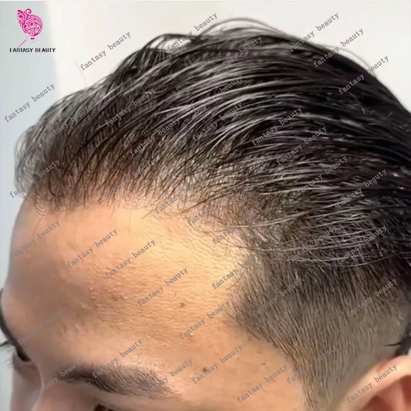 Ultra Thin Skin 0.02-0.03mm Microskin Brown Grey Black Human Hair Men's Toupee Undetectable Natural Hairline Prosthesi Capillary