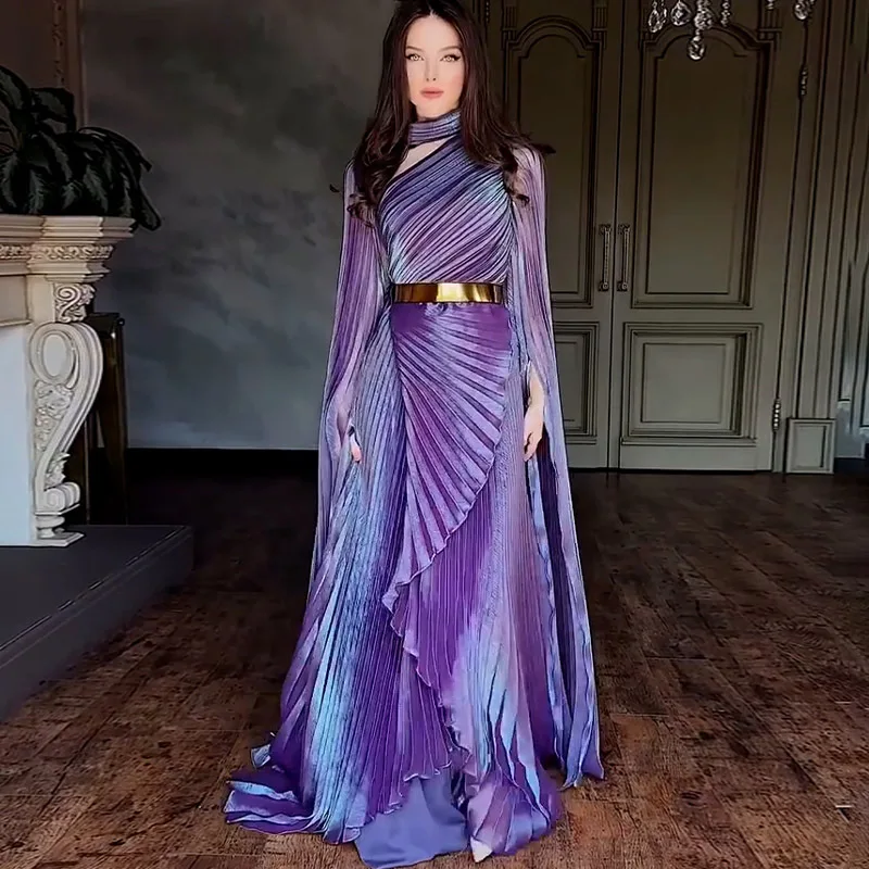 Ele Long Sve Gown with oulder awl High Waist Belt Slit Design for Women Summer 2025 Cross-Border Faion Dr