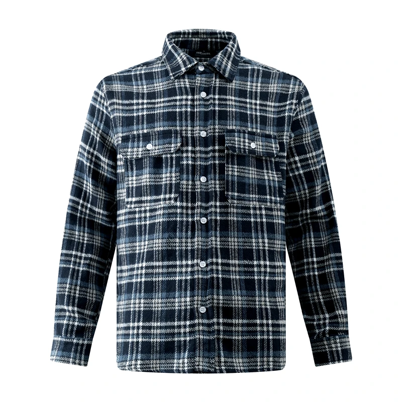 

Blue Plaid Long Sve Casual irt Men's Cotton Breathable Loose Fit Autumn Faion Outerwear for Couples GXFortune