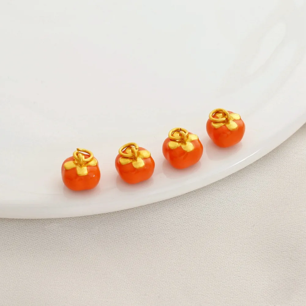 18K Matte Gold Orange Dripping Oil Persimmon Pendant, DIY Handmade Bracelet Necklace, Hanging Accessories