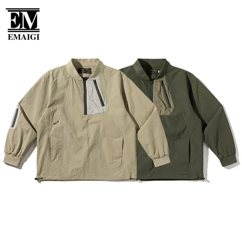 Men Baseball Collar Pocket Loose Casual Japan Streetwear Fashion Pullover Waterproof Cargo Jacket Cityboy Outdoor Coat Jackets