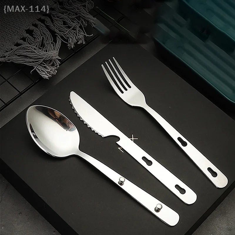 【Ja】Travel-Friendly Foldable Utensil Set - 3pcs Stainless Steel Spoon Fork Knife, Compact