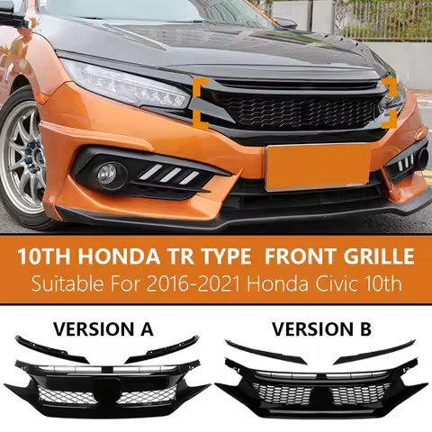 For 2016-2021 Honda Civic 10th Gen Front Grille Racing Grill Net Car Grid Splitter Upper Bumper Hood Mesh Grills Kits Auto Parts