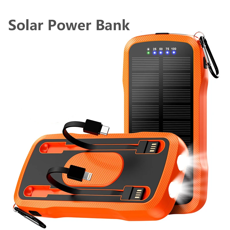 

Solar Wireless Power Bank Fast Charging Powerbank Dual USB for iPhone Samsung Xiaomi Poverbank with Cable Camping Light 10000mAh