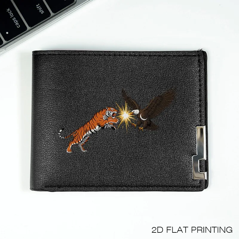 타이거 이글 클래시 PU 가죽 지갑 남성용 슬림 비즈니스 스타일 내구성 경량 일상용 패션 액세서리