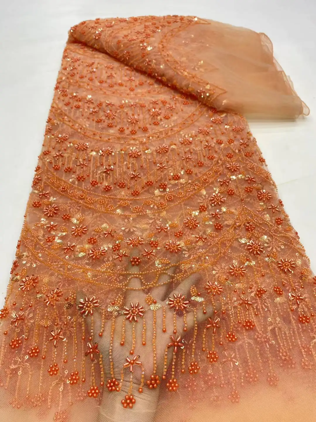 Африканская кружевная ткань с тяжелыми бусинами, 2021, высокое качество, нигерийский тюль с блестками, французский тюль, материал для свадебной вечеринки