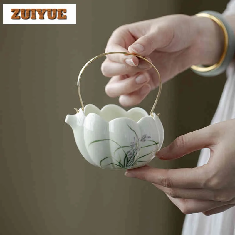 

150ml Hand-painted Orchid Lifting Handle Tea Pitcher Tea Divider Cha Hai Dispenser Justice Cup Fair Mug Cha Collection Supplies