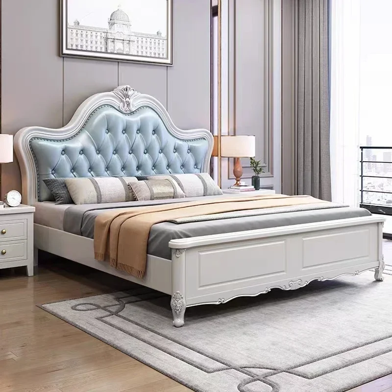 Royal European Double Bed Modern High End Girl Headboard Double Bed Wood Princess Sleeping Letto Matrimoniale Trendy Furniture