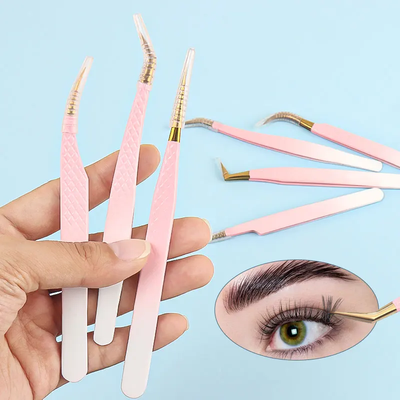 1pcs Eyelash Extension Tweezers Eyebow Clip Pink Stainless Steel Lash Lifting Tweezers Beauty Supplies Diy Makeup Tool