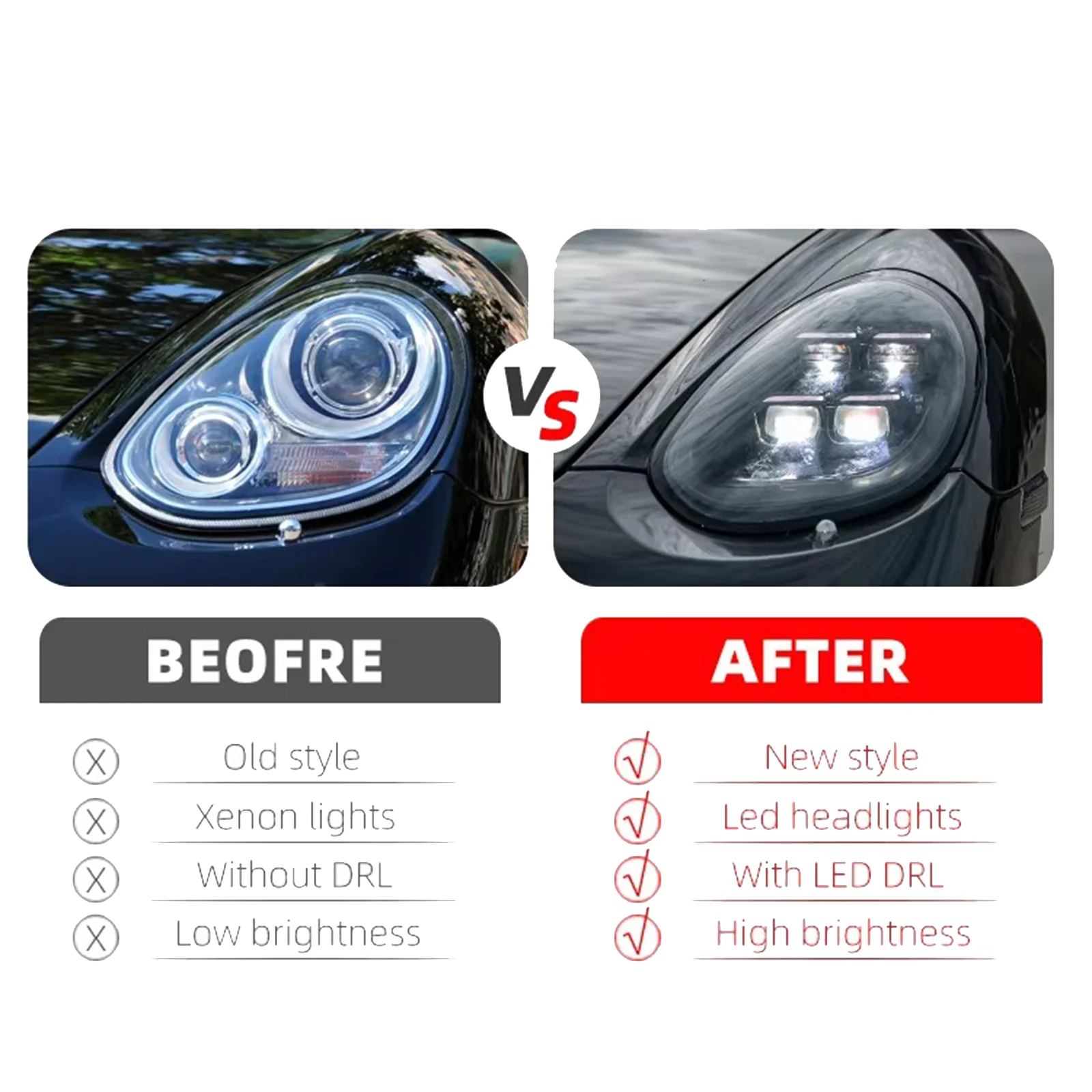 Car Lights 2009-2012 987.2 Headlamp Upgrade to 2025 matrix Style LED Headlights for Porsche Boxster Cayman 987