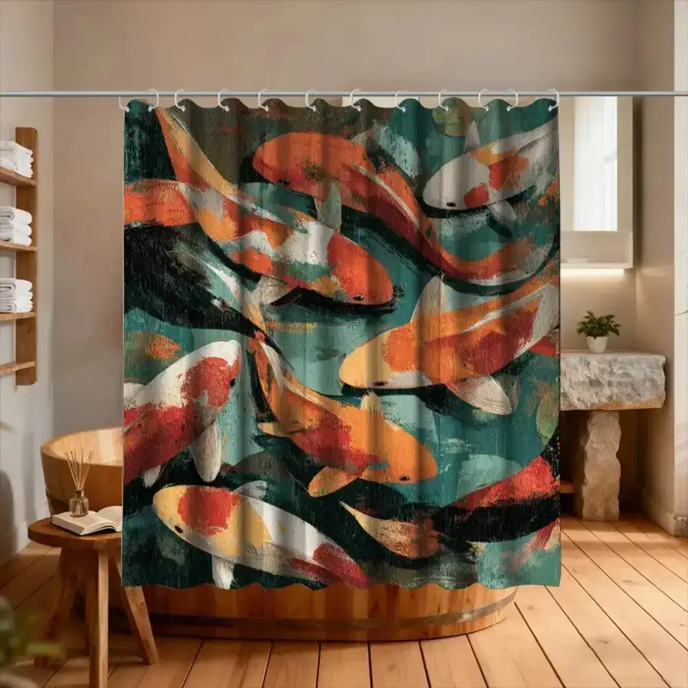 

1 Art-Themed Polyester Bathroom Curtain | 70.87*70.87inch, Unlined Sateen Weave, Includes 12 Hooks, Machine Washable, All-Season