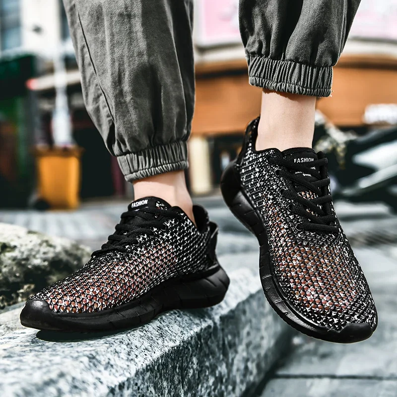 Summer Mesh Men Casual Shoes Comfortable Mens Walking Sneakers Breathable Hollow Man Running Shoes Lightweight Sport Shoes