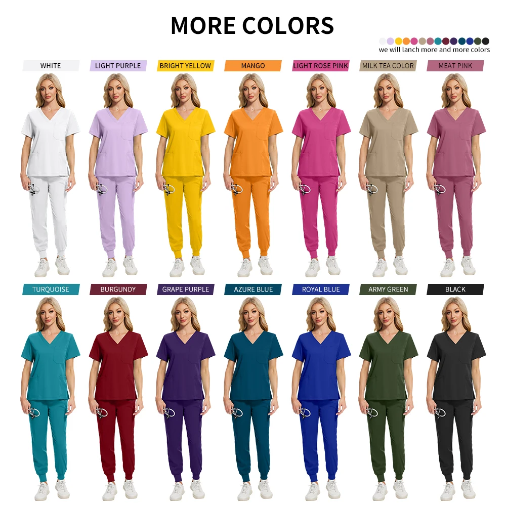 Uniformes de soins infirmiers de dentisterie à col en v de nombreuses couleurs, ensembles d'anesthésiste pour femmes, uniformes médicaux pour femmes, pantalons à jambes de jogging, ensembles d'infirmière médicale