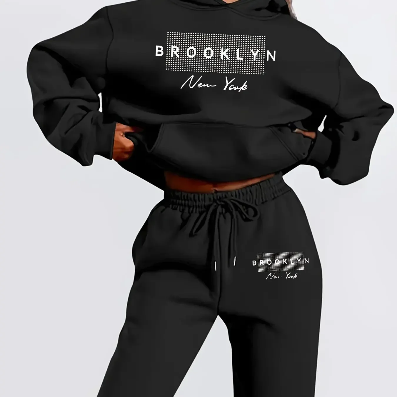 New Autumn Hoodie Hooded Set for Men and Women with Simple Letter Print, Drawstring and Pocket for Daily Warmth and Comfort