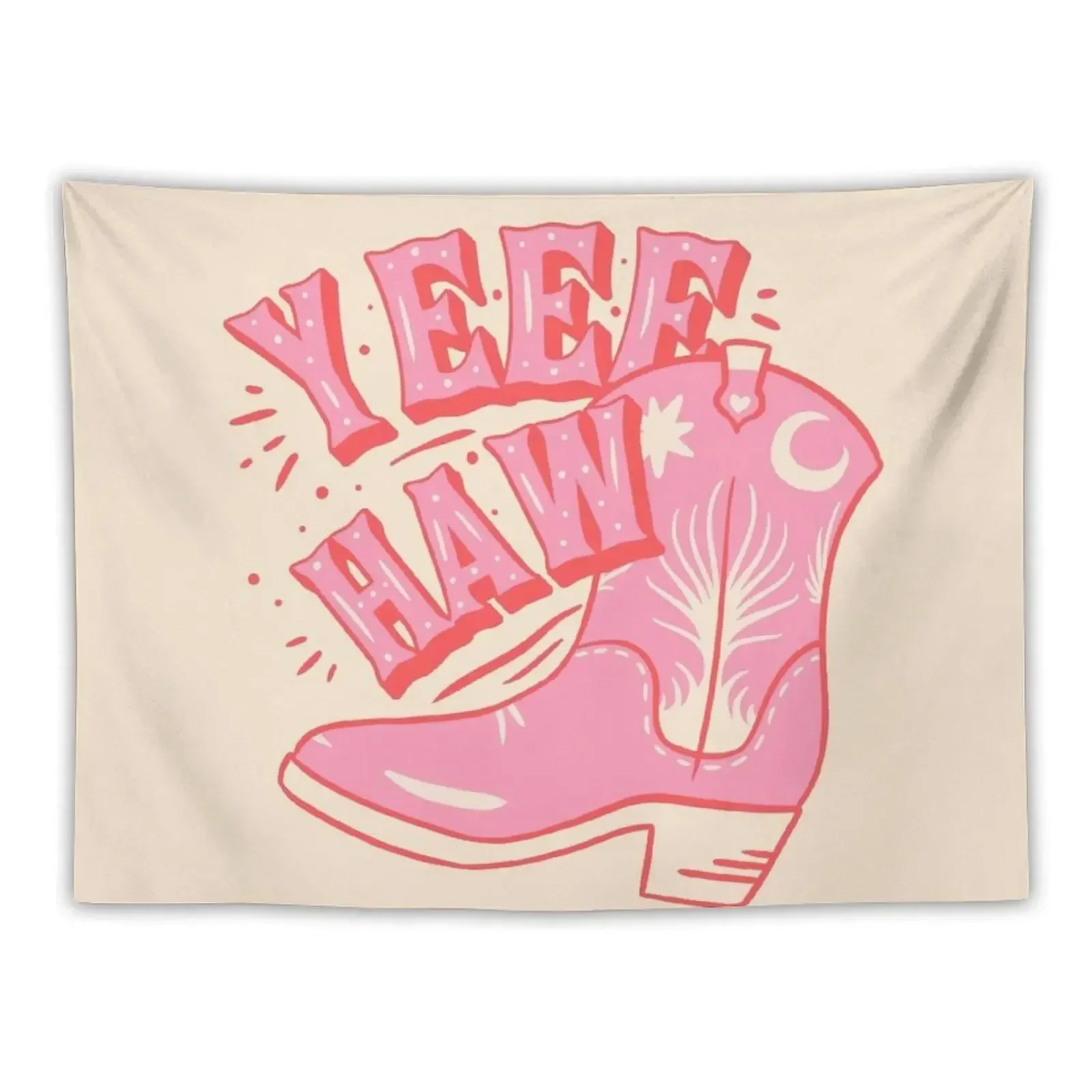 

YEEHAW Pink Cowboy Space Cowgirl Rodeo Boot Preppy Aesthetic HOWDY Y'ALL White Background Tapestry