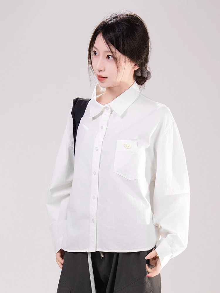 

Artisanal Workwear Long Sleeve Women's Shirt Pocket Heart Tag White Cotton Button up Neck Regular Fit Spring 2026