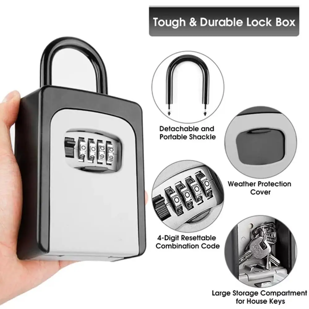 Wandmontage Key Lock Box 4-cijferig wachtwoordcode veiligheidsslot Geen sleutel voor thuiskantoor Sleutelkluis Geheime opbergdoos Organizer