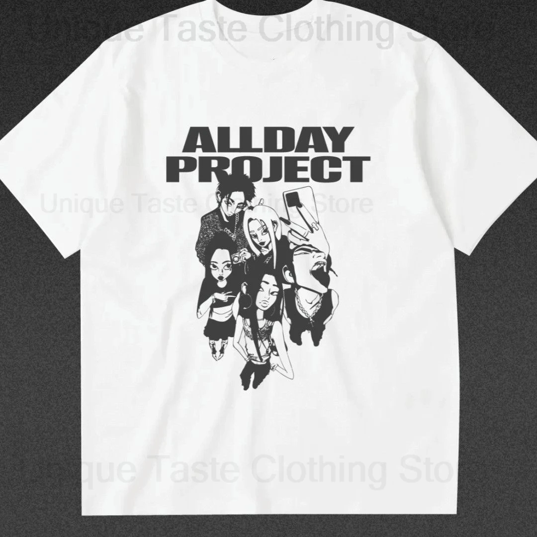 ALLDAY PROJECT BLACK GLOBE T-SHIRT　Tシャツ ALLDAY PROJECT T Shirt Kpop Fashion Street Cartoon Print T-shirt
