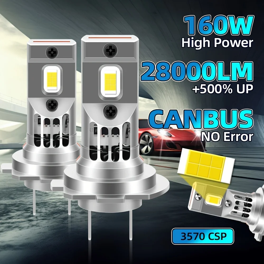 

Светодиодные фары H7 160 Вт 28000LM H7 Canbus Автомобильный фонарь 3570 CSP Chip Дальний ближний свет 6500K 1: 1 Мини-размер Plug&Play 12 В 24 В 2 шт.