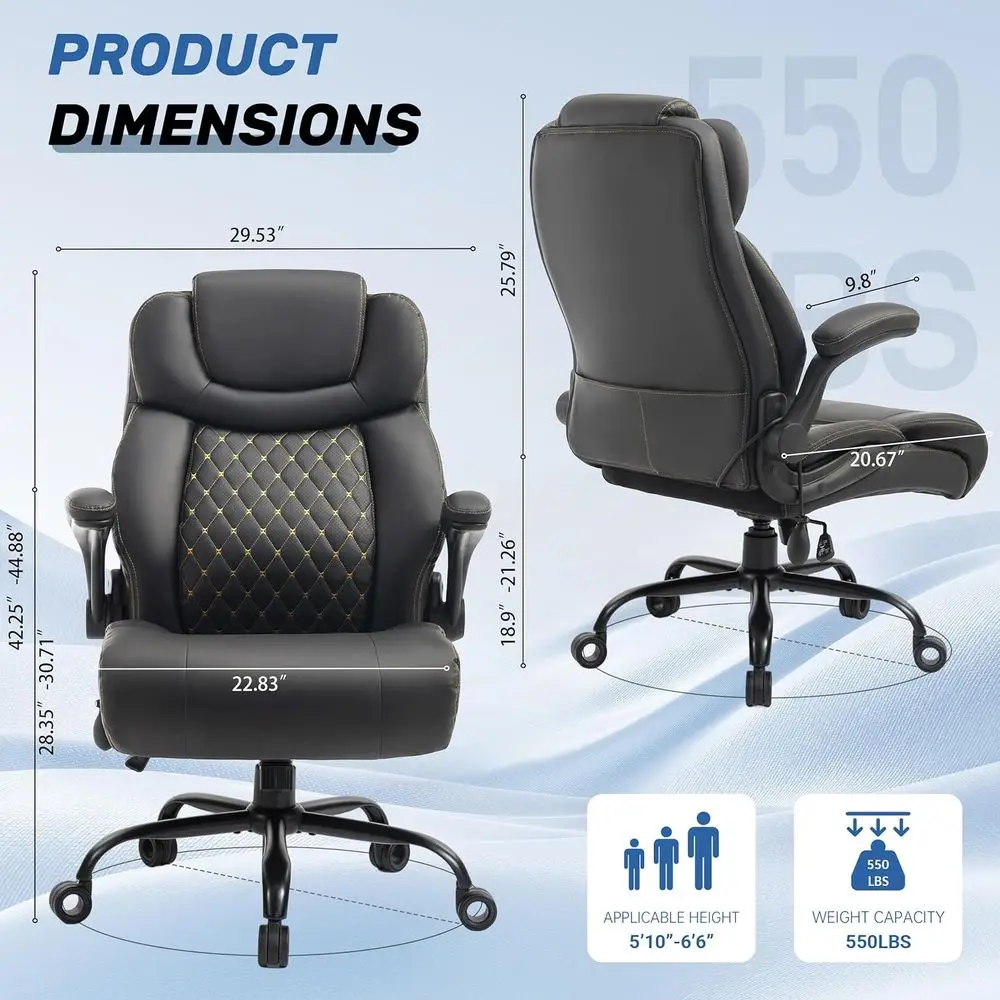 550LBS Big and Tall Office Chair, Heavy Duty Executive Chair with Adjustable Lumbar Support, Double Spaces Casters, PU Leather E