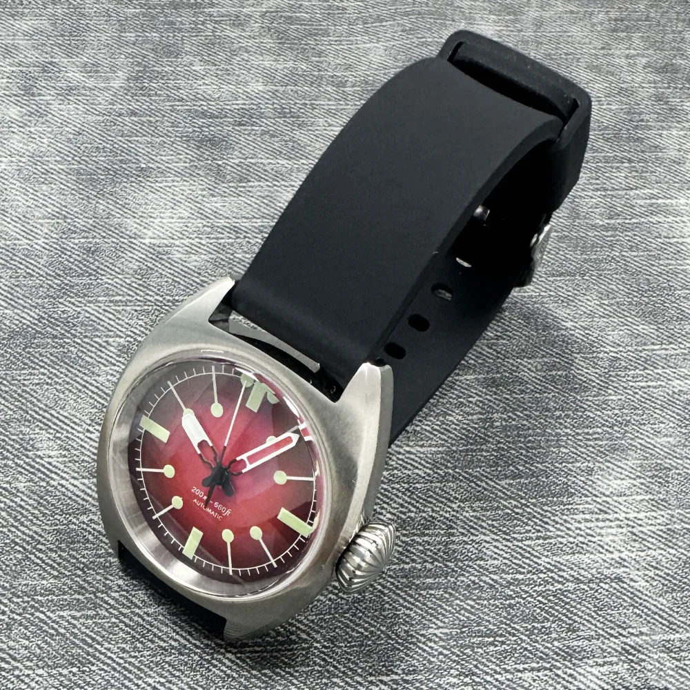 36mm القبة الياقوت الزجاج الساعات الميكانيكية العقيمة الهاتفي المطاط حزام NH35 التلقائية ساعة رجالي