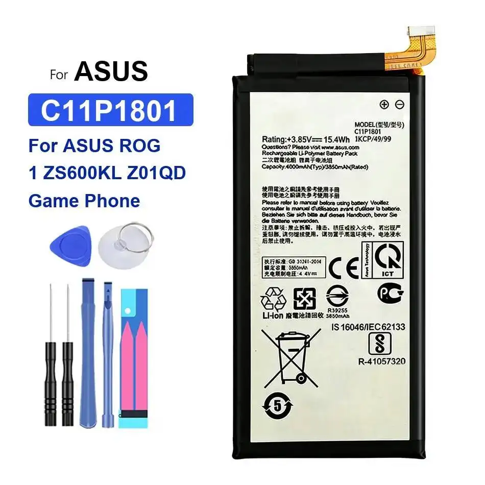 Mobile Phone Battery 4000Mah Safe For Asus Rog 1 ZS600KL Z01QD Game C11P1801