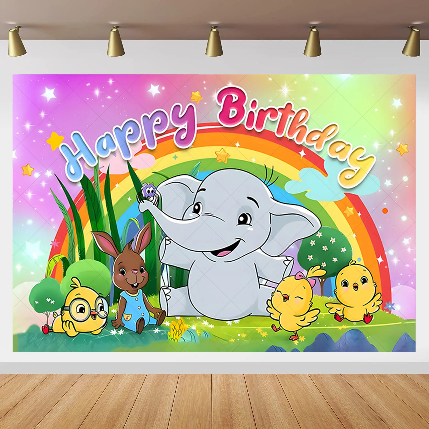 Disney Canticos Backdrop Kids Baby Shower Birthday Party Background Grasslands Chicken Elephant Vinyl Polyester Studios Props