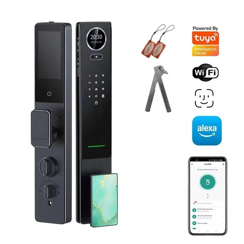 Alarm Anti-theft Biometric Smart Fingerprint Password Tuya App WiFi Active Intercom Door Lock With Camera