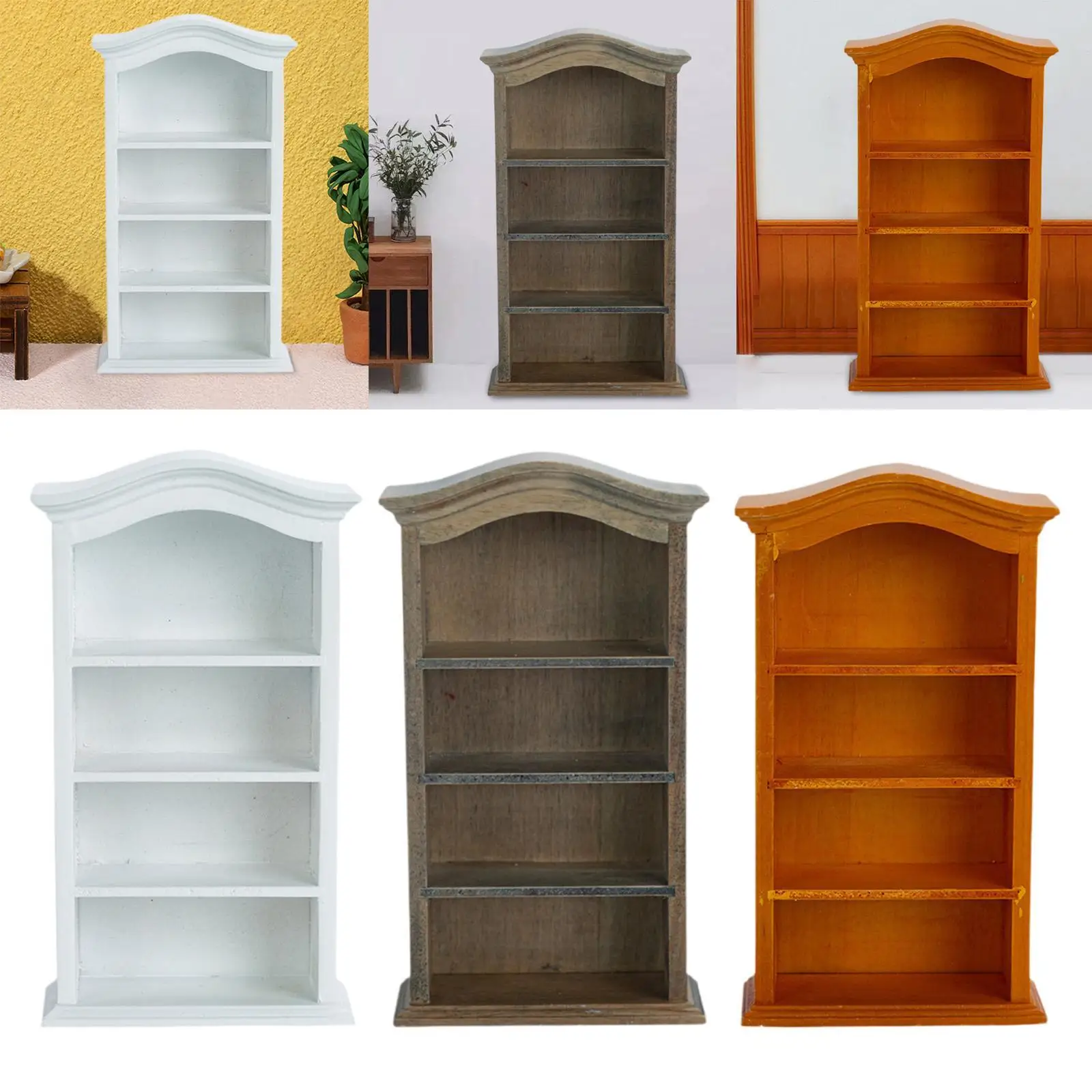 Poppenhuis miniatuur boekenkast, houten poppenplank 4-vloeren poppenhuis decor fantasiespel voor miniatuur landschap mini