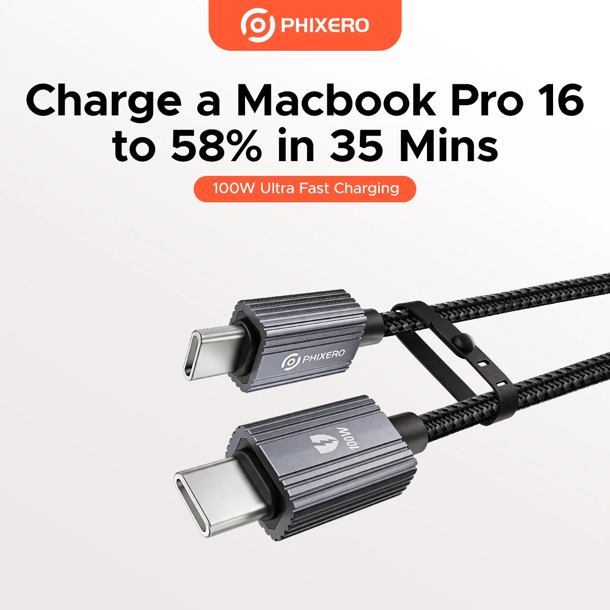 

PHIXERO 100W Fast Charging Cable Aluminum Shell Braided USB-C Cord With Smart Chip Quick Charge Wire for iPhone iPad MacBook