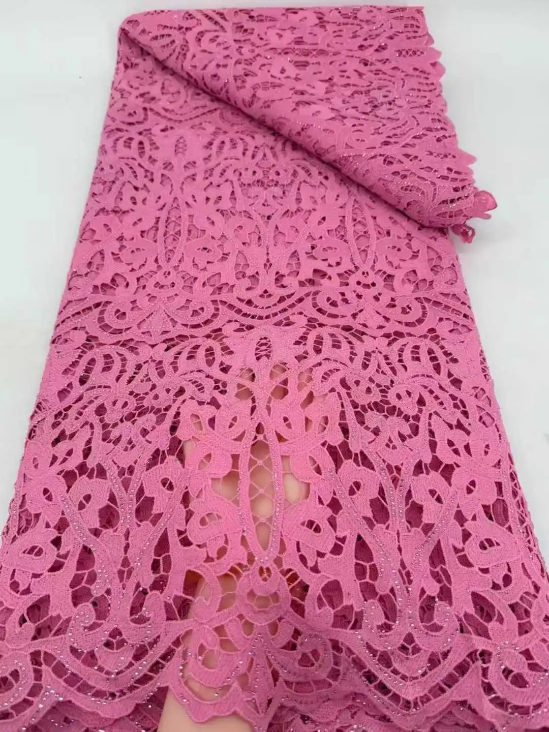 

2025 High Quality African Water Soluble Lace Fabric Nigerian Stones Guipure Cord Lace for Women Wedding Dresses Sew Material