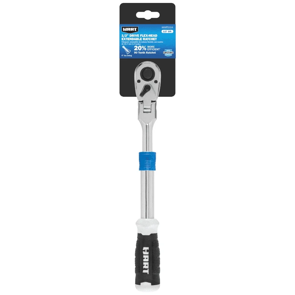 1/2 Inch Drive Extendable Ratchet Flexible Head Chrome Finish 90 Tooth Design Locking Handle Rust Resistant Tool