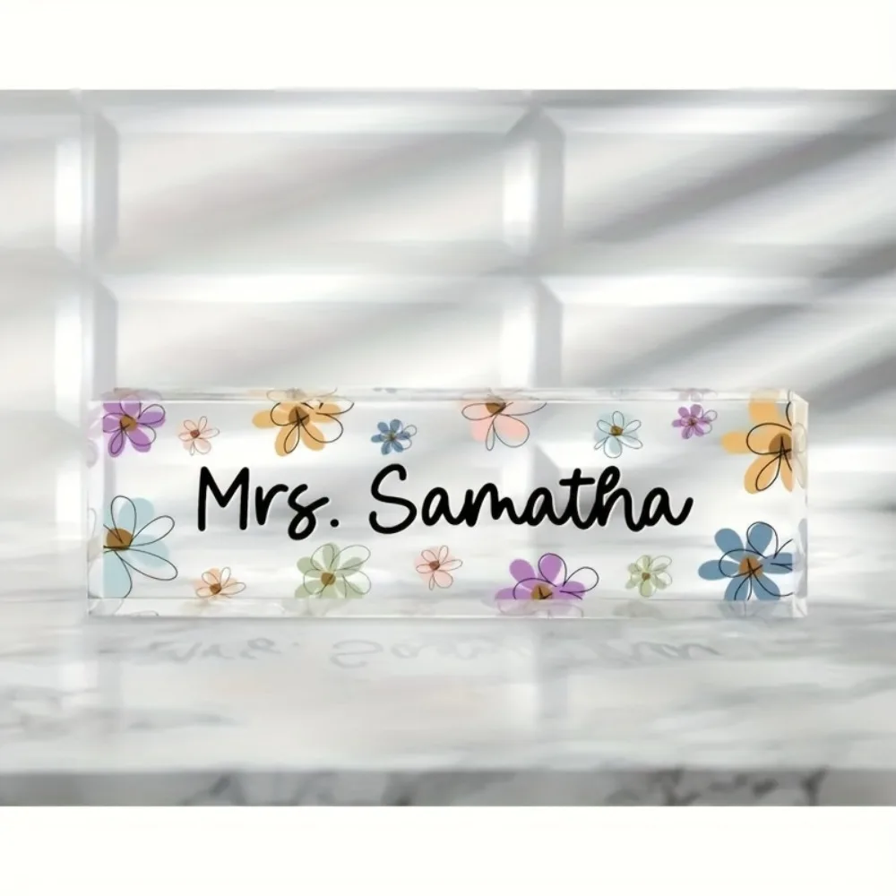 1 Stück personalisiertes florales Acryl-Schreibtisch-Namensschild, individuelles englisches Desktop-Schild, vielseitig einsetzbar, ein Muss für das Büro
