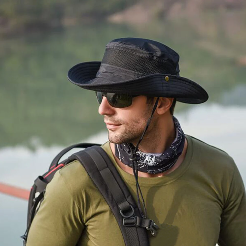 

Sun Protection Fishing Hat Wide Brim Uv Resistant Lightweight Mesh Breathable Adjustable Chin Strap Comfortable Headwear For