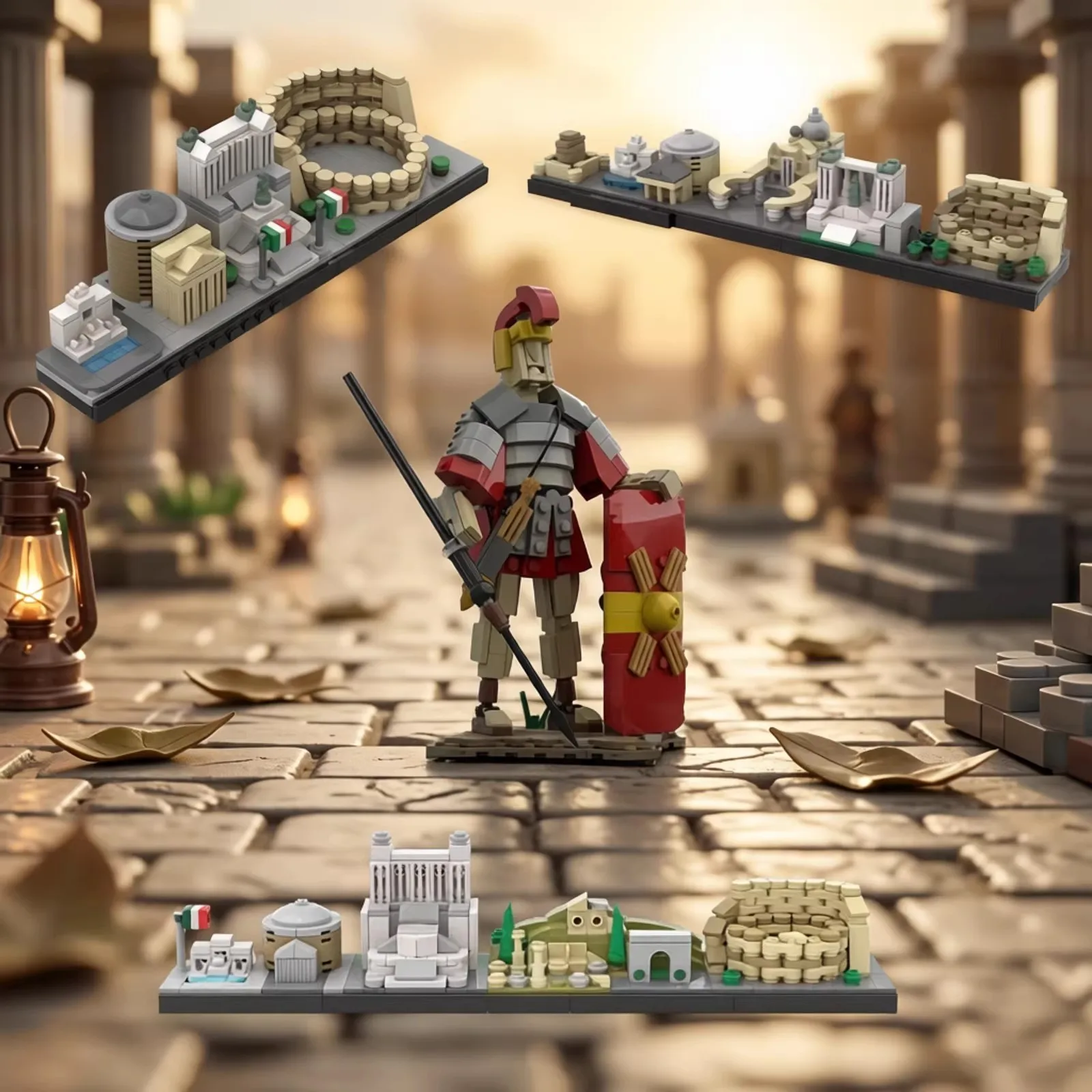 MOC Creative Roman Soldier and City Landmark Building Block Model DIY Children's Puzzle Assembly Toy Birthday Gift Decoration