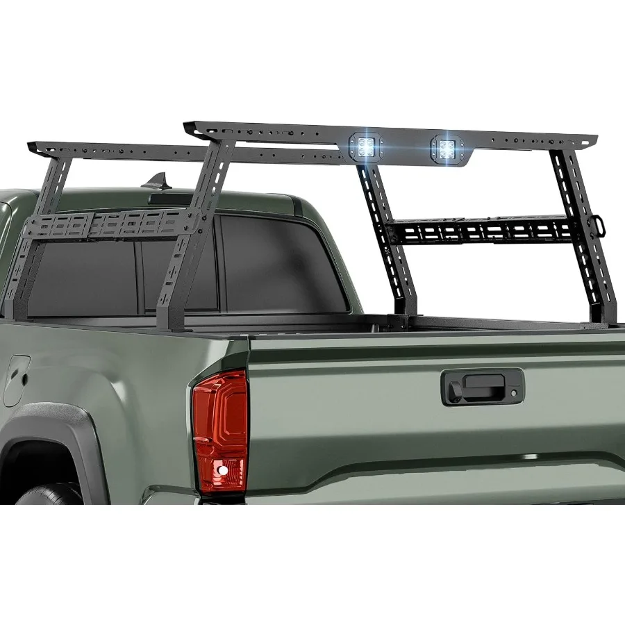 

Adjustable 1624.8 High Overland Bed Racks Cargo Carrier with 2 LED Lights Compatible with 20052025 Tacoma Truck Rear Ladder Rac
