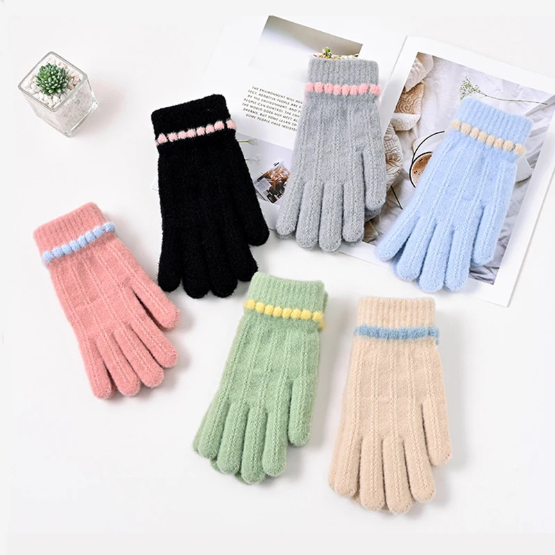 Women Autumn Winter Keep Warm Touch Screen Not Bloated Knitted Gloves Cute Lovely Sweety Elasticity Windproof Outdoor Cycling