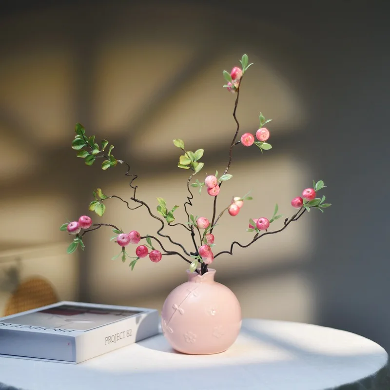 

Pink Plum Blossom Fake Vase Suit Ornaments Indoor Flower Ornaments Living Room Decoration Dining Table Decoration Indoor Flower