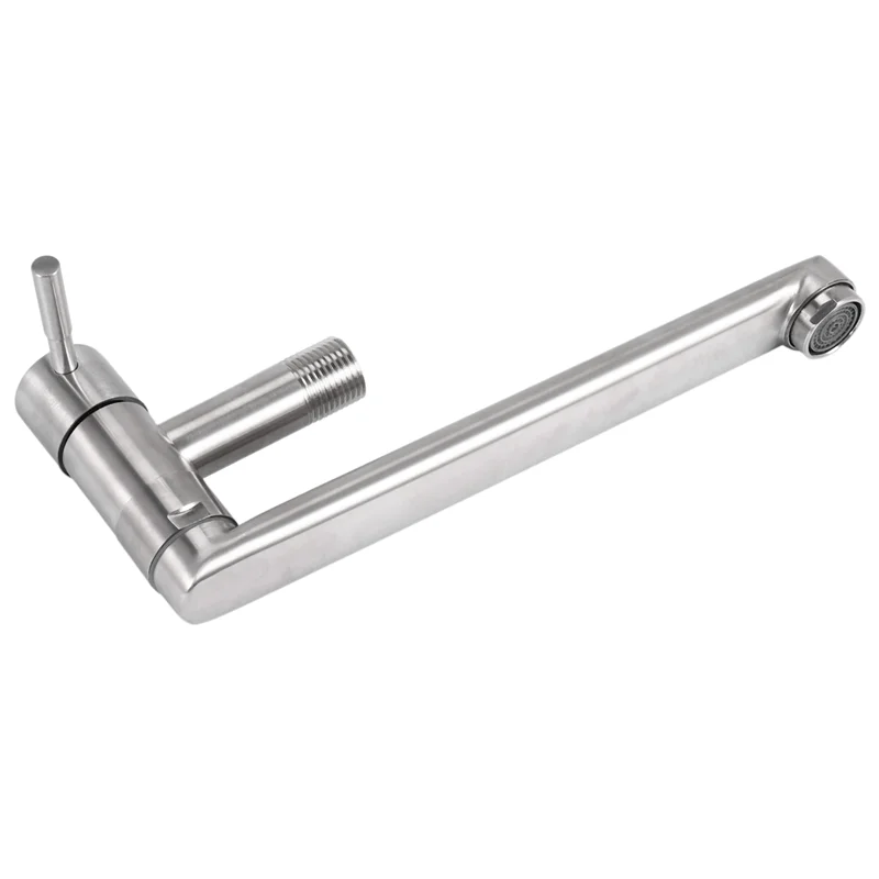 Robinet de cuisine Rotation à 180 degrés évier vadrouille robinet de piscine en acier inoxydable allongé mural unique robinets d'eau froide-AA25