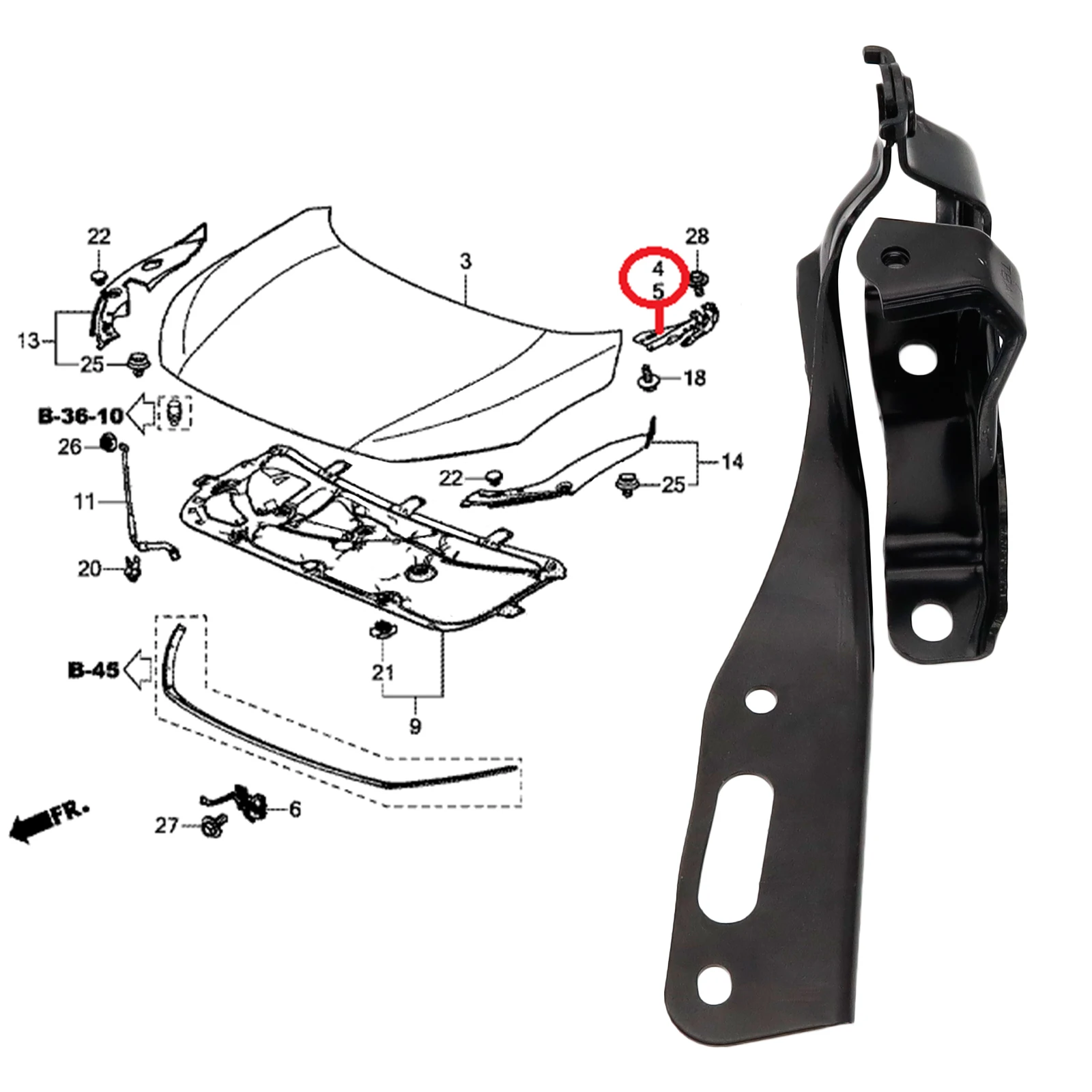 2Pcs Car Hood Hinges Left Right Side For Honda Civic 2016-2021 HO1236143 HO1236144 Pair Set Durable Replacement Car Accessories