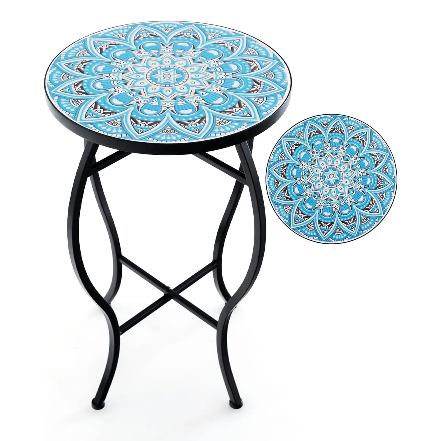 Beistelltisch, Mosaiktisch, runder Mosaik-Gartentisch, Bistrotisch, Durchmesser 30 x 50 cm, Balkontisch