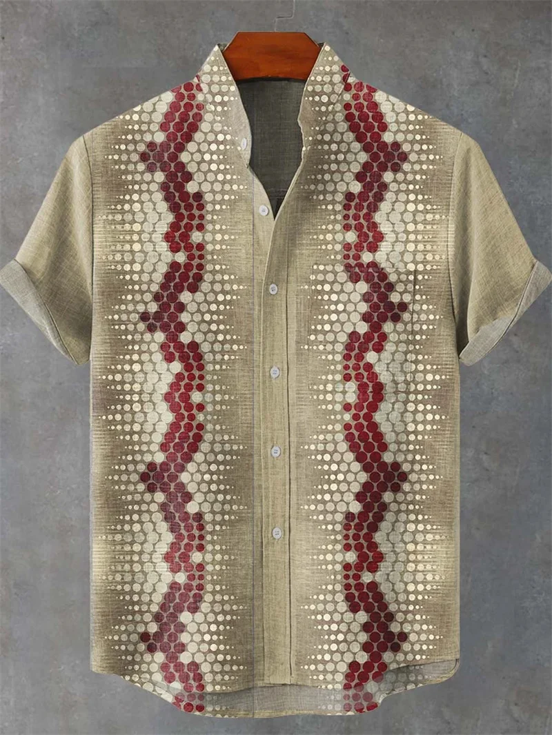 

Men's Comfortable Fabric Short Sleeve Shirt New 3D Leaf Print Vintage Art Pattern Street Fashion Casual Shirt