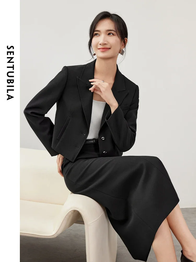 SENTUBILA 2 Piece Skirt Sets Women 2024 Autumn Straight Slit-hem Skirt Office Lady Work Business Shoulder Pad Blazer 143Z56481