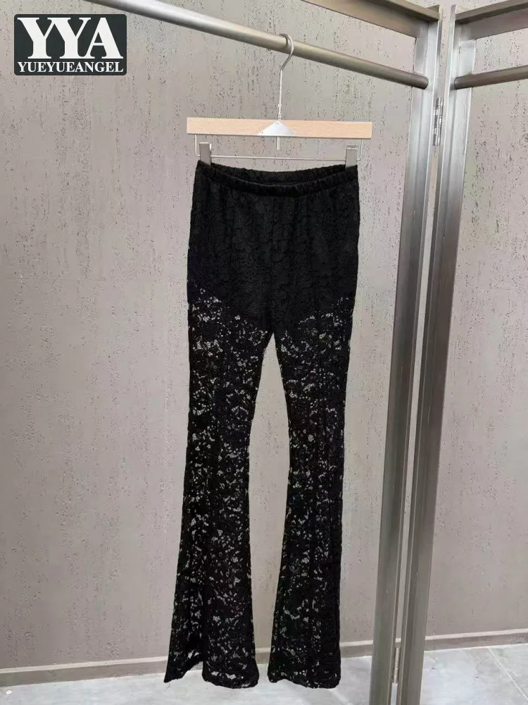 

Летние женские эластичные универсальные брюки с широкими штанинами, кружевные, с вырезами, дизайнерские, облегающие, длинные, удобные прямые брюки