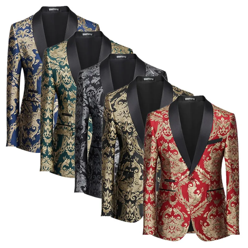 New Men Business Banquet Jacquard Suit Slim Fit Jacket Fashion Male Wedding Prom Party Dress Blazers Coats Size 5XL-S