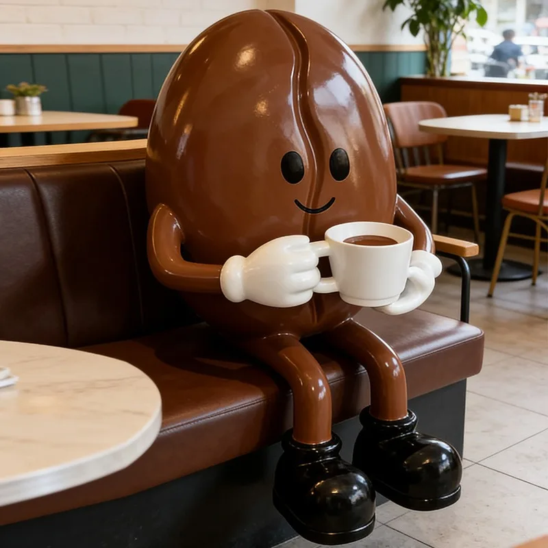 Large coffee bean sculpture, large ornament decoration in the coffee shop at the door, coffee cup background wall pendant