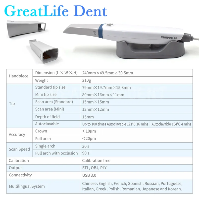 GreatLife Dent Runyes stomatologiczny indoustny skaner 3D świecący 3D Aoralscan 3 z oprogramowaniem skanującym CAD CMD odbudowa ortodontyczna